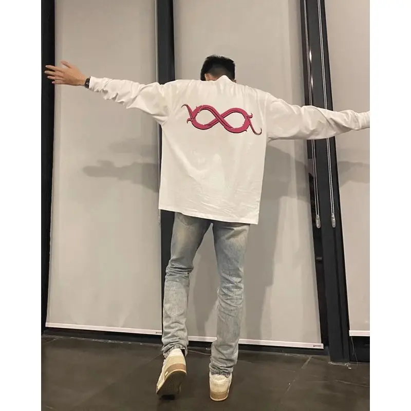 

Retro American Sle Long Sve T-irt Men's Autumn Faion Brand Heavyweight Letter Print Base irt Casual Design Sense