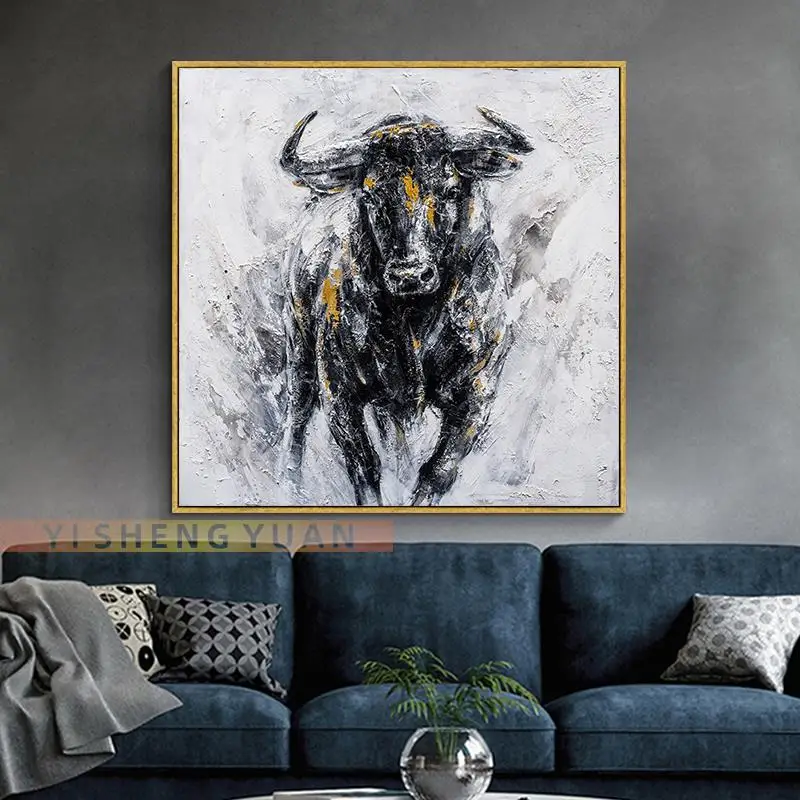 

Hand-painted High Quality Strong Bull Abstract Artwork 3d Wall Decorative Oil Painting Gallery Canvas Art For Hotel Painting