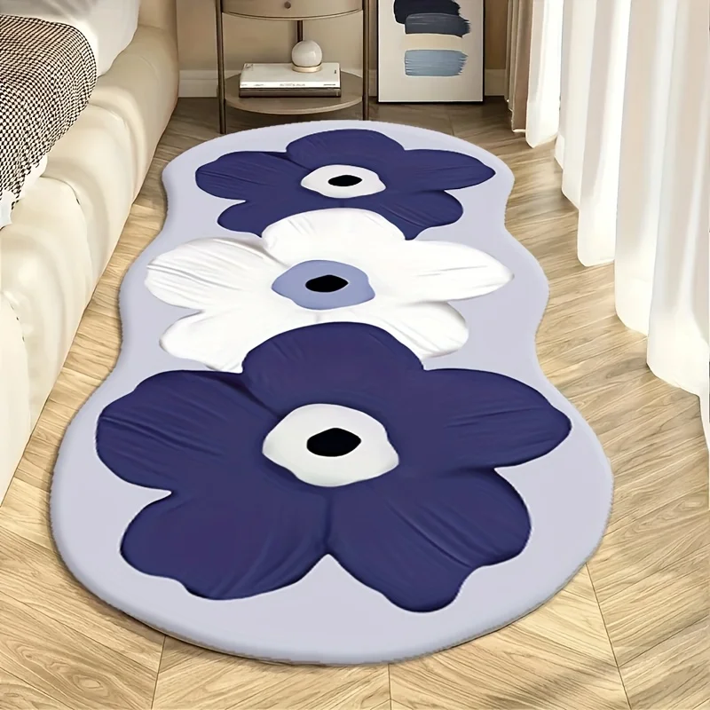 VIKAMA New Floral Printed Rug with Five-Petal Flower Design, Suitable for Bedroom, Bathroom, And Living Room
