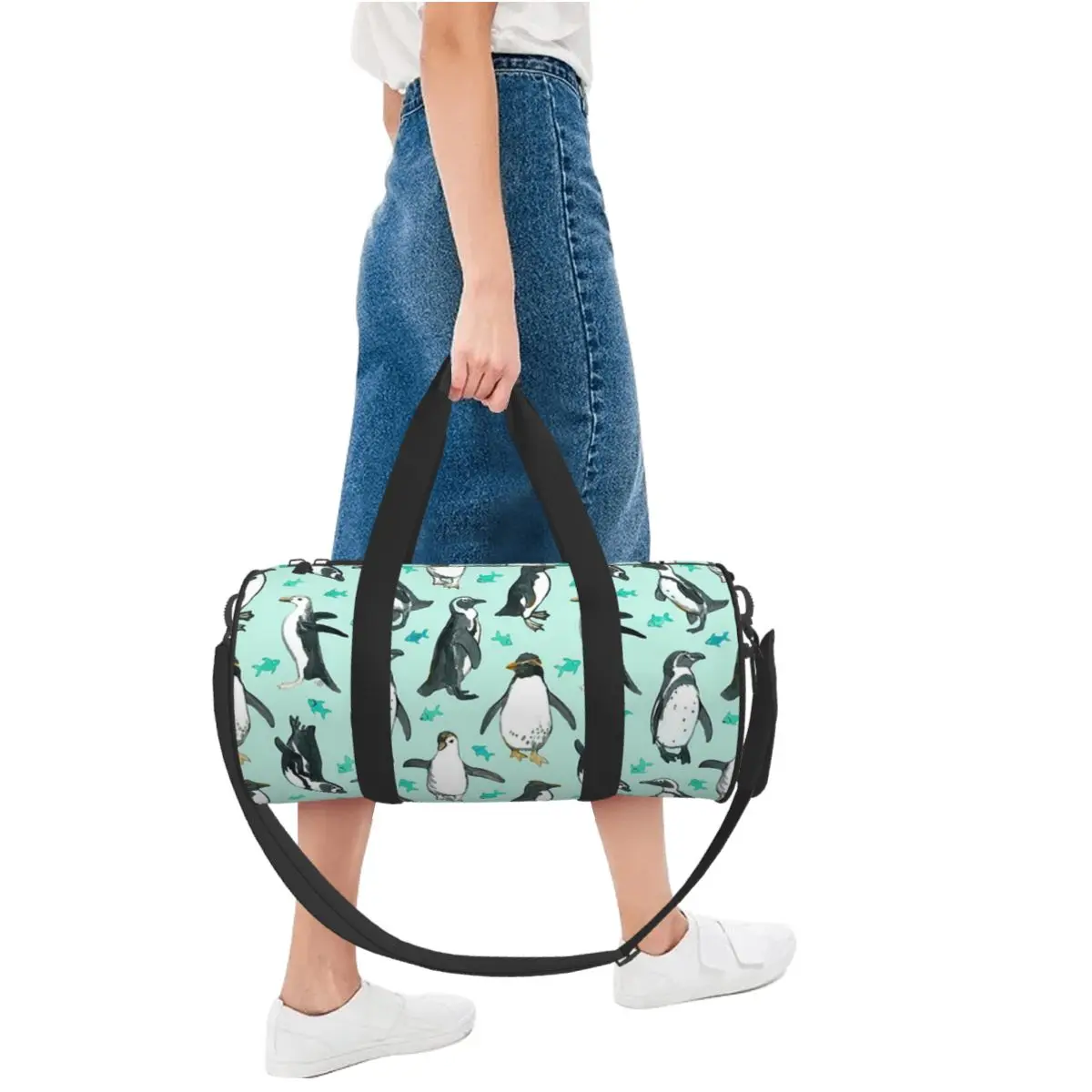 Lots Of Little Penguins On Mint Large Duffle Gym Bag Multi-Functional Duffle Travel Bags Handbags Fitness bag