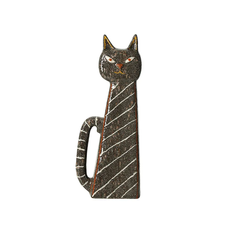 

Modern wabi-sabi abstract hand-painted striped cat ceramic ornament