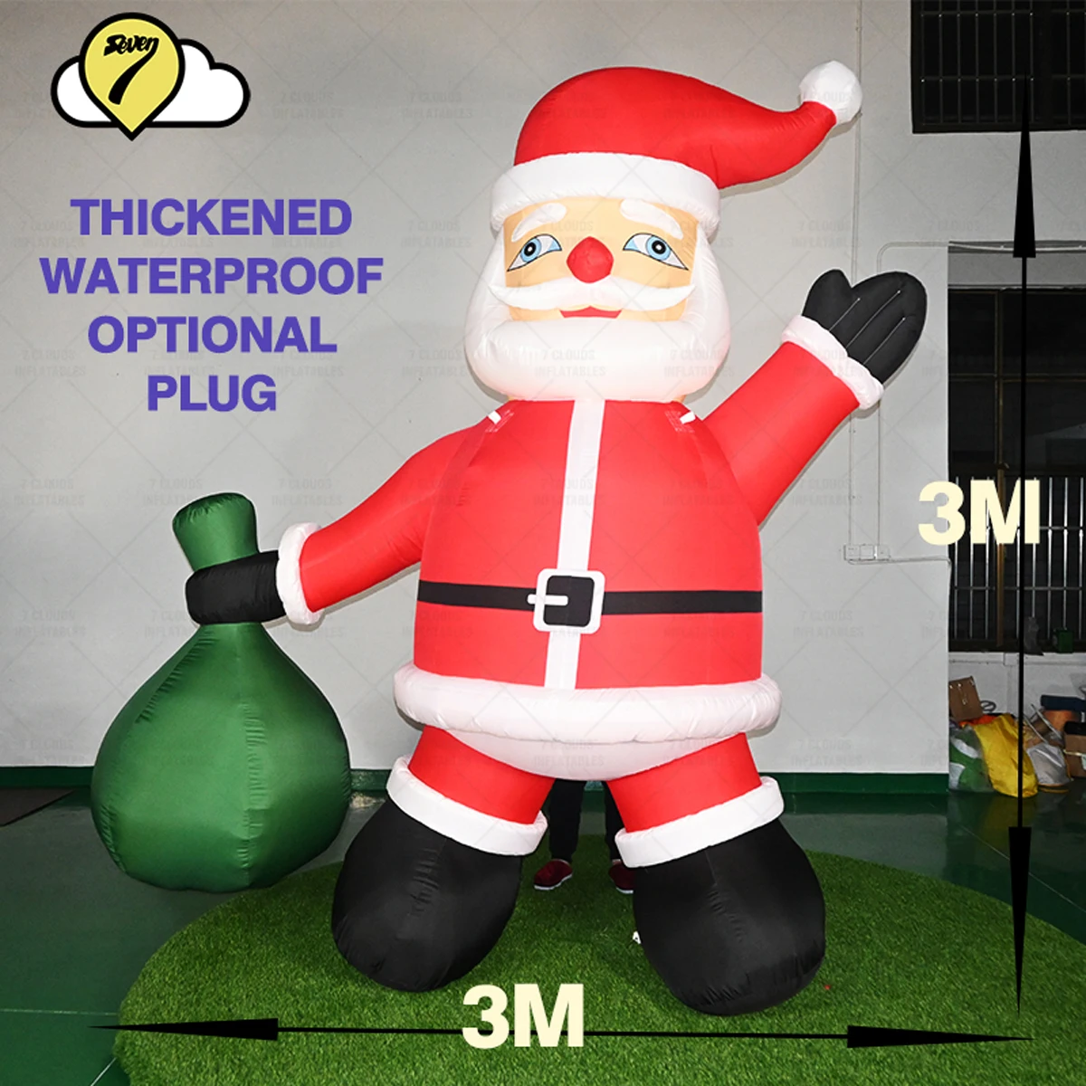 3m Christmas Inflatables Santa Waving Luck Gifts  New Year Outdoor Decoration With LED Lights Model Ornament Party Garden Decor