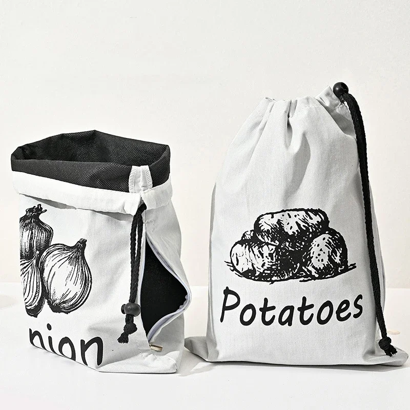 Potato Onion Garlic Storage Bag Durable Kitchen Vegetables Storage Pouch Drawstring Food Storage Bags with Zipper