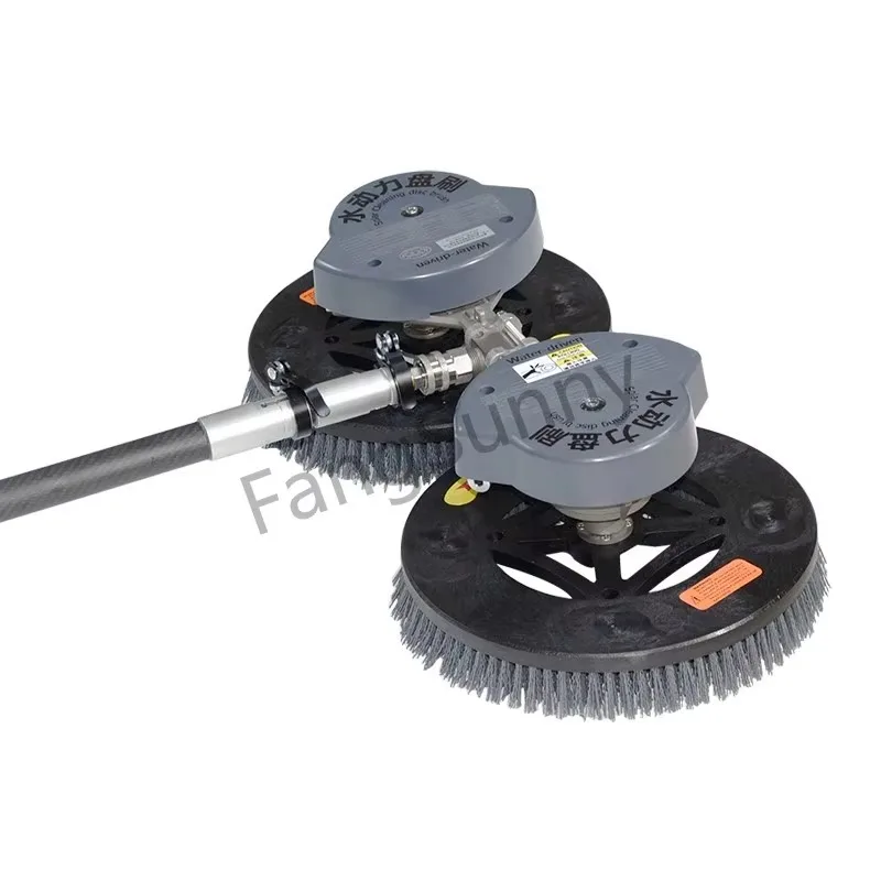 STLFWater Powered Double  PV Cleaning Brush with 7.2m Telescopic Rod for Solar Panel Cleaning