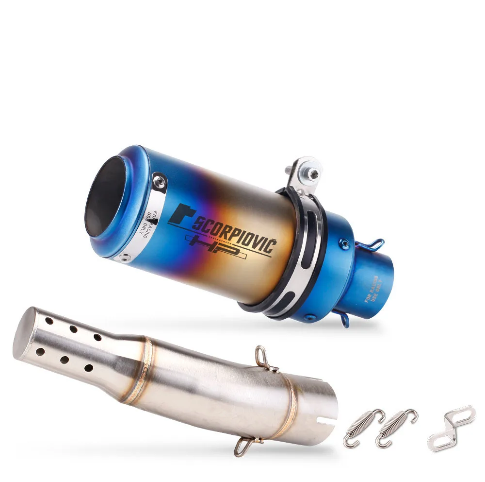 For CFmoto NK400 NK650 NK 400 650 Escape Motorcycle Exhaust 51MM Middie Link Pipe Slip-On With Carbon / Blue Muffler Tips - Image 3