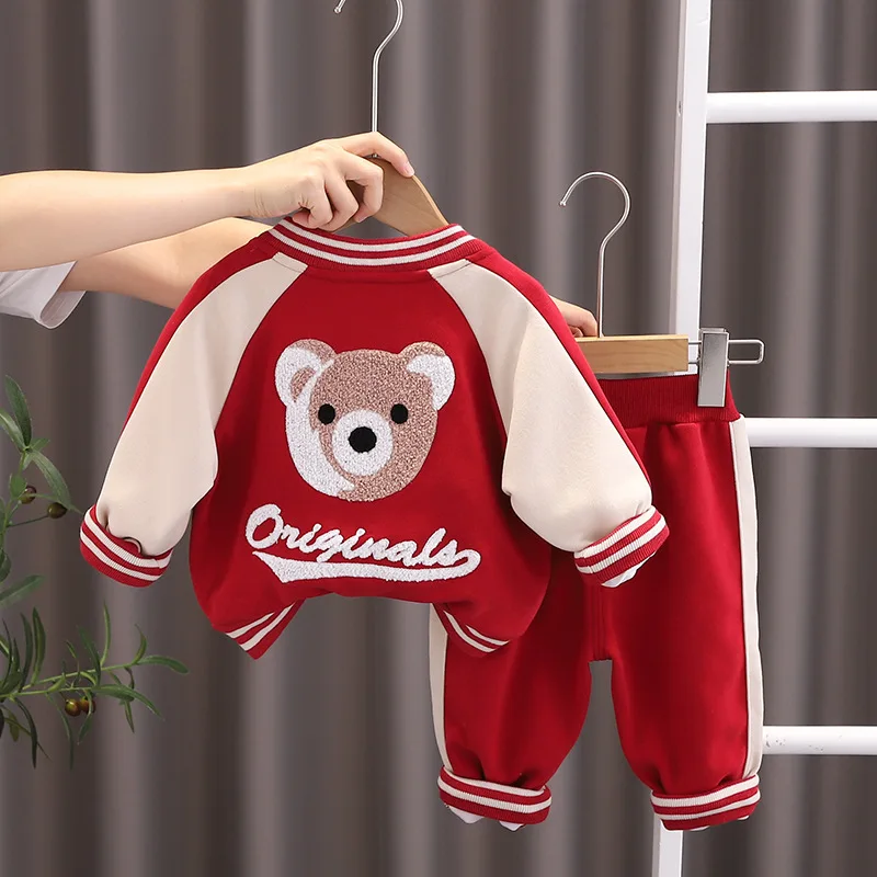 Autumn Baby Boys Clothes Children Outfits Cartoon Bear Jacket Coat Tops Pants 3Pcs Sets Toddler Casual Costume Kids Tracksuits