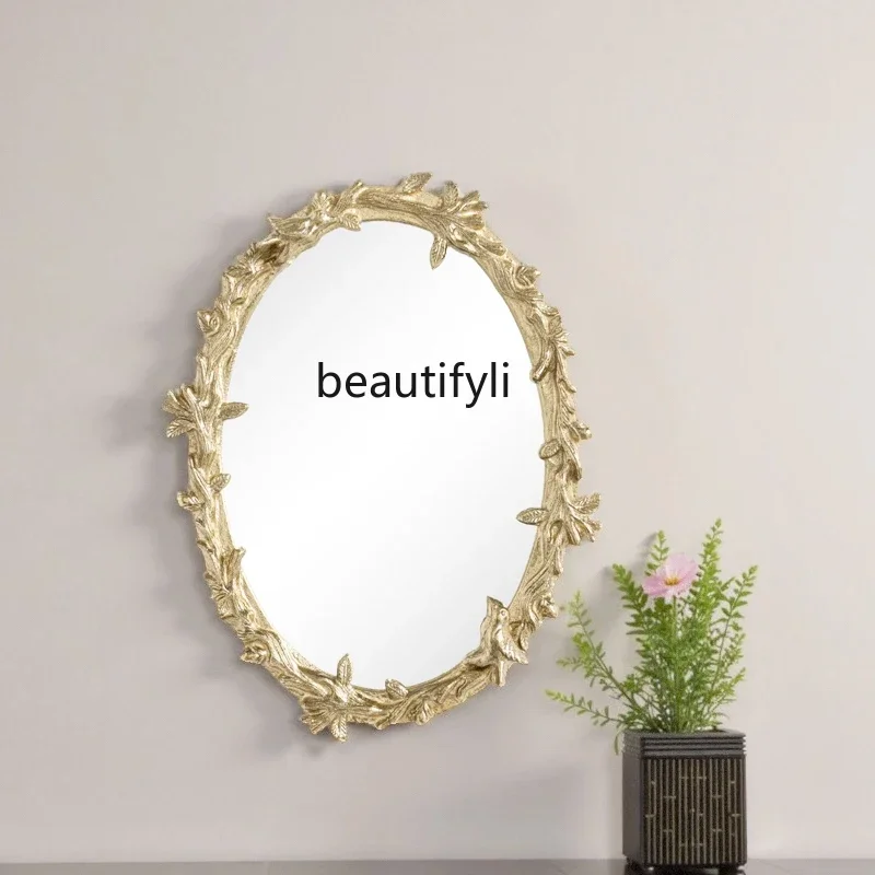 

A50 French retro bathroom mirror, medieval American home light luxury bathroom makeup mirror wall decorative mirror