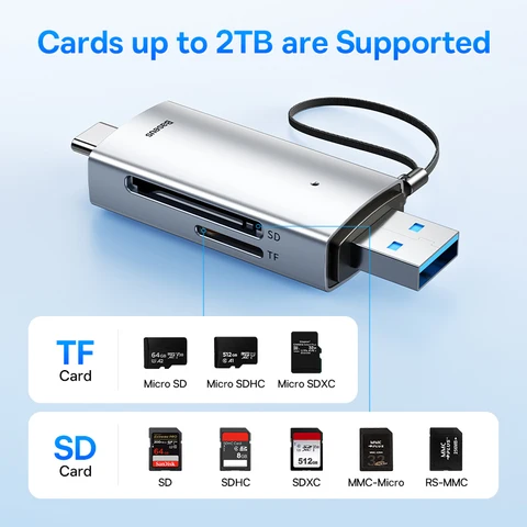 Считыватель карт памяти Baseus USB C и USB 3.0 для SD и Micro SD — фото устройства