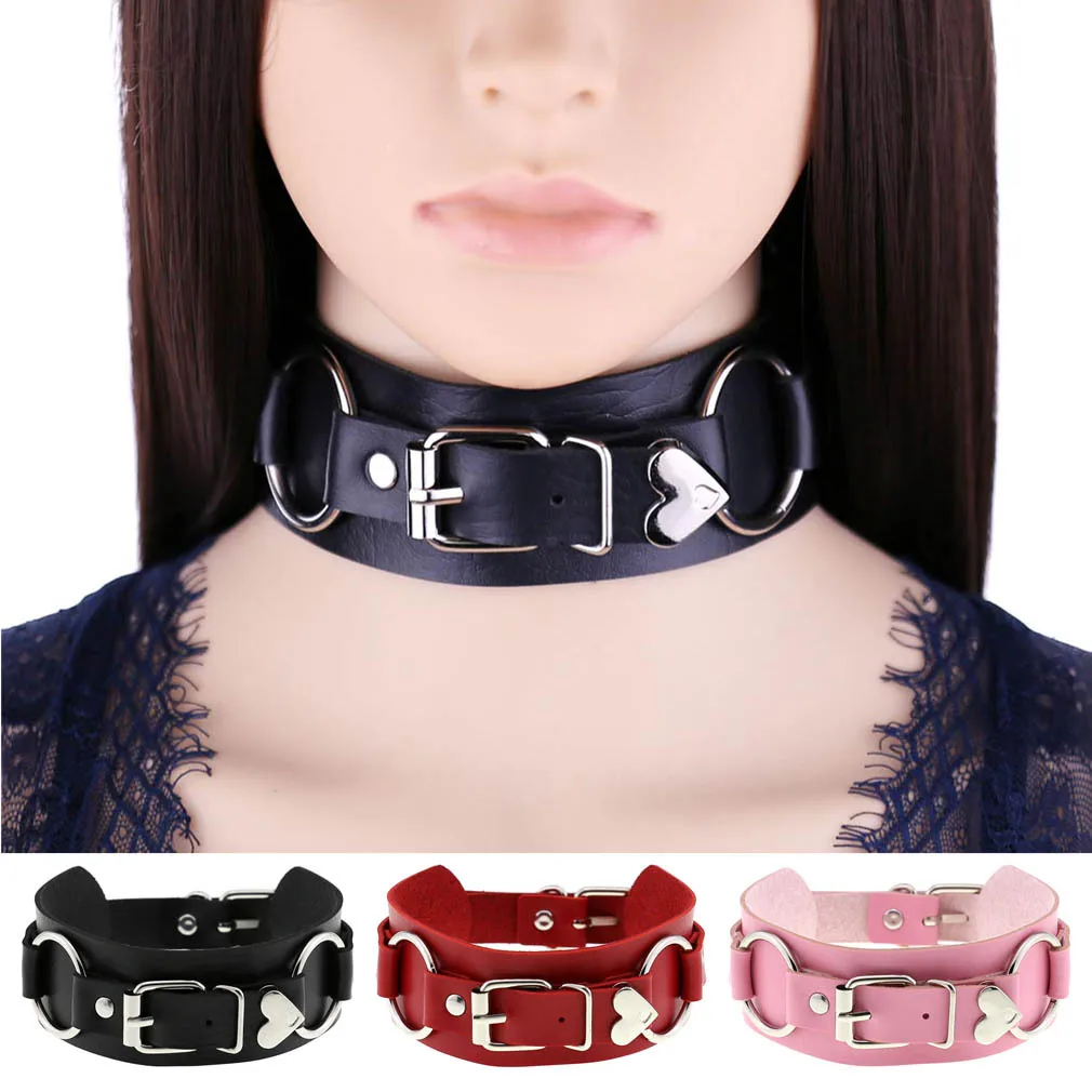 Punk Personality Harajuku Rock and roll Popular Creativity Ring Heart shape Multicolored Leather Alloy Necklace