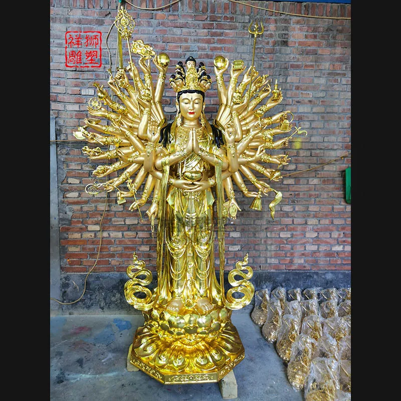 HT Manufacturer wholesale copper Buddha statue sculpture Thousand Hand Guanyin copper statue home temple supplies customization