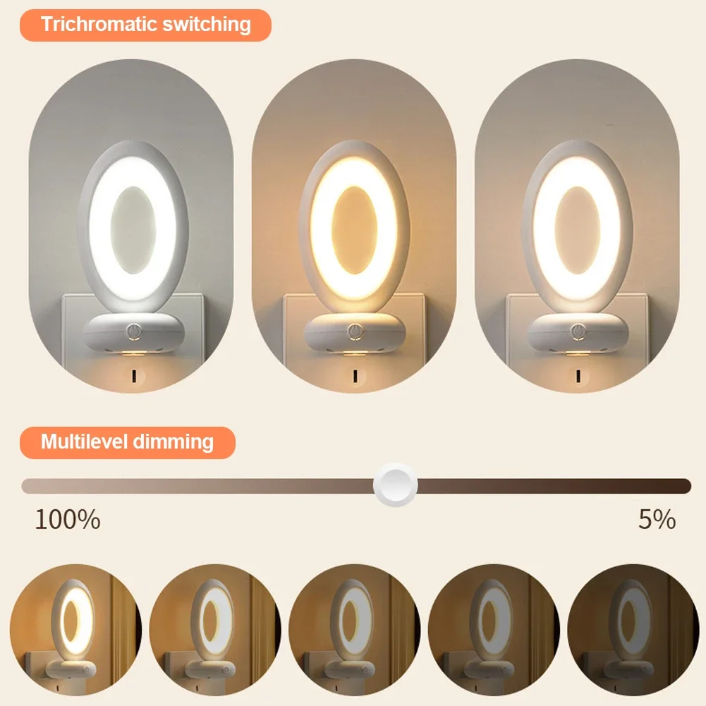 Lampu malam LED Plug-in portabel 2-Warna Lampu Tidur Bayi Perawatan Mata lampu tidur koridor kamar tidur lampu soket hemat energi lampu baru