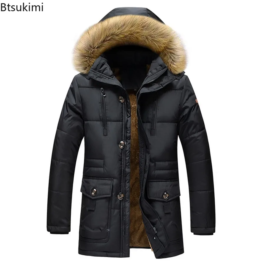 2025 New Men's Casual Parkas Winter Korean Style Thickened Warm Mid-length Jackets Hooded Outdoor Windbreak Coats Oversized 7XL