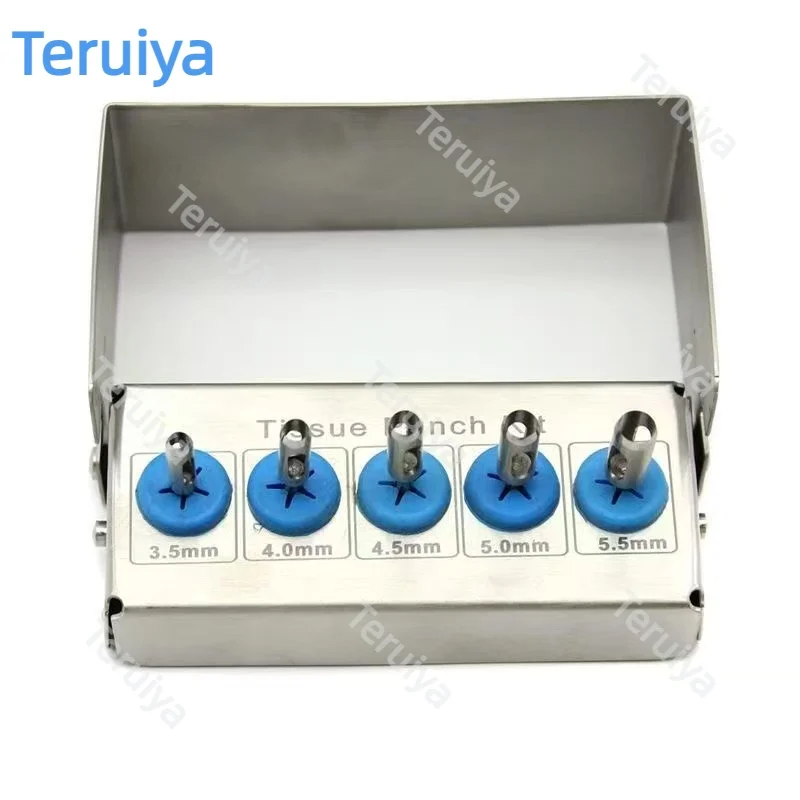 5 Pcs Set Dental Implant Trephine Drill Kit, Gingival Tissue Punch Circular Cutter for Implant Surgery