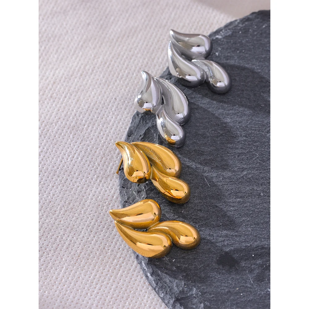 Yhpup-pendientes de tuerca de Metal con forma de gota de agua, joyería de acero inoxidable 2024, chapado en PVD de 18K, accesorios a prueba de óxido