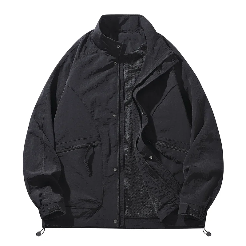 Plus Size Men Cargo Jacket 7XL 8XL Stand Collar Multi Pockets Workwear Coat Vintage Loose Breathable Outdoor Casual Military Jac