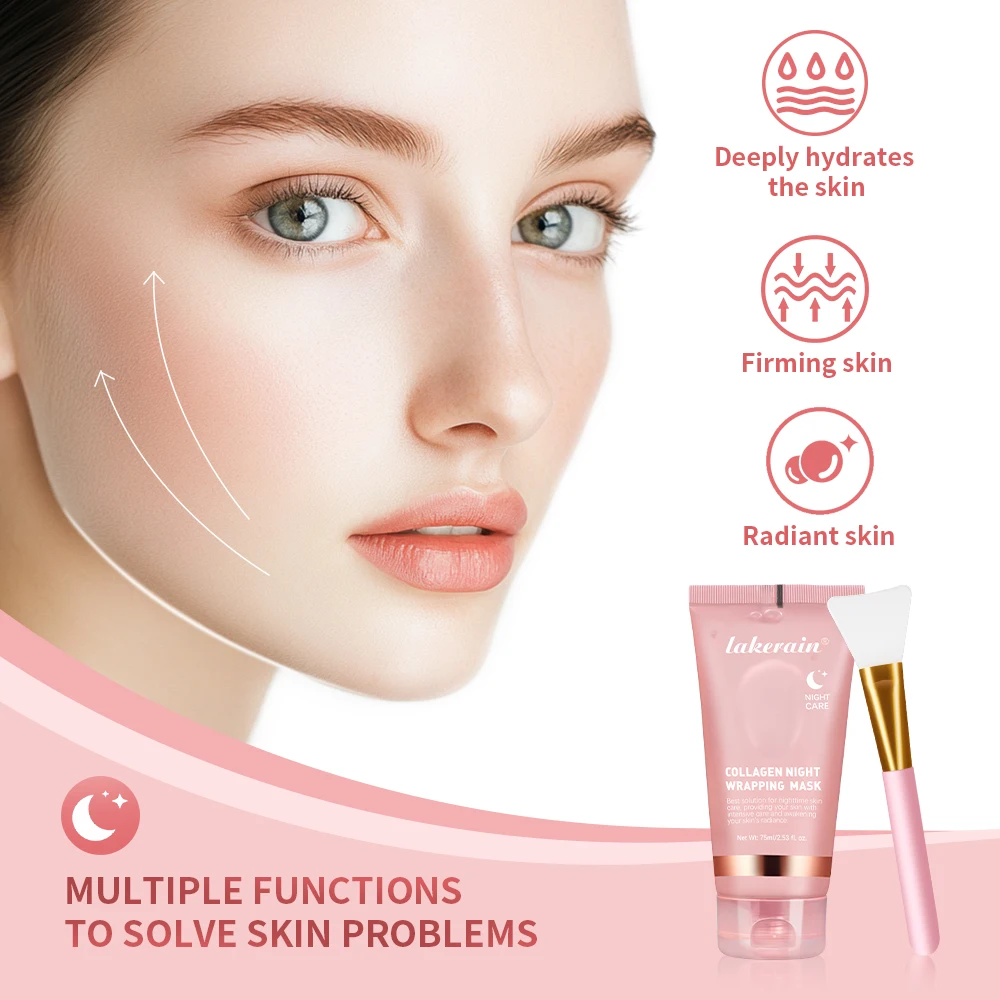 Collagen Overnight Wrapping Peel Off Facial Mask Brush Korean Collagen Night Wrapping Mask Deeply Hydrates Night Care Mask Cream