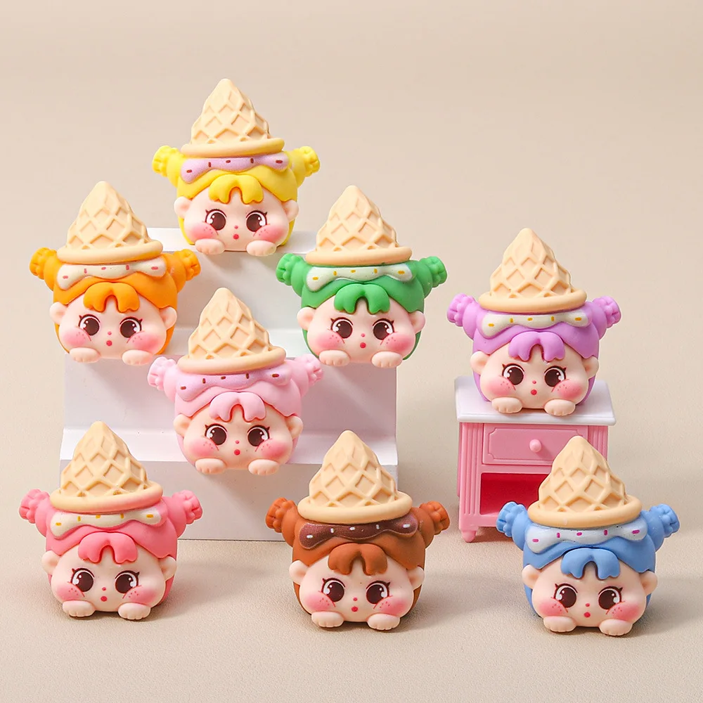 8Pcs/Set QQ girl ice cream cone DIY resin cartoon pendant cute particle blind box trendy toy accessories accessories