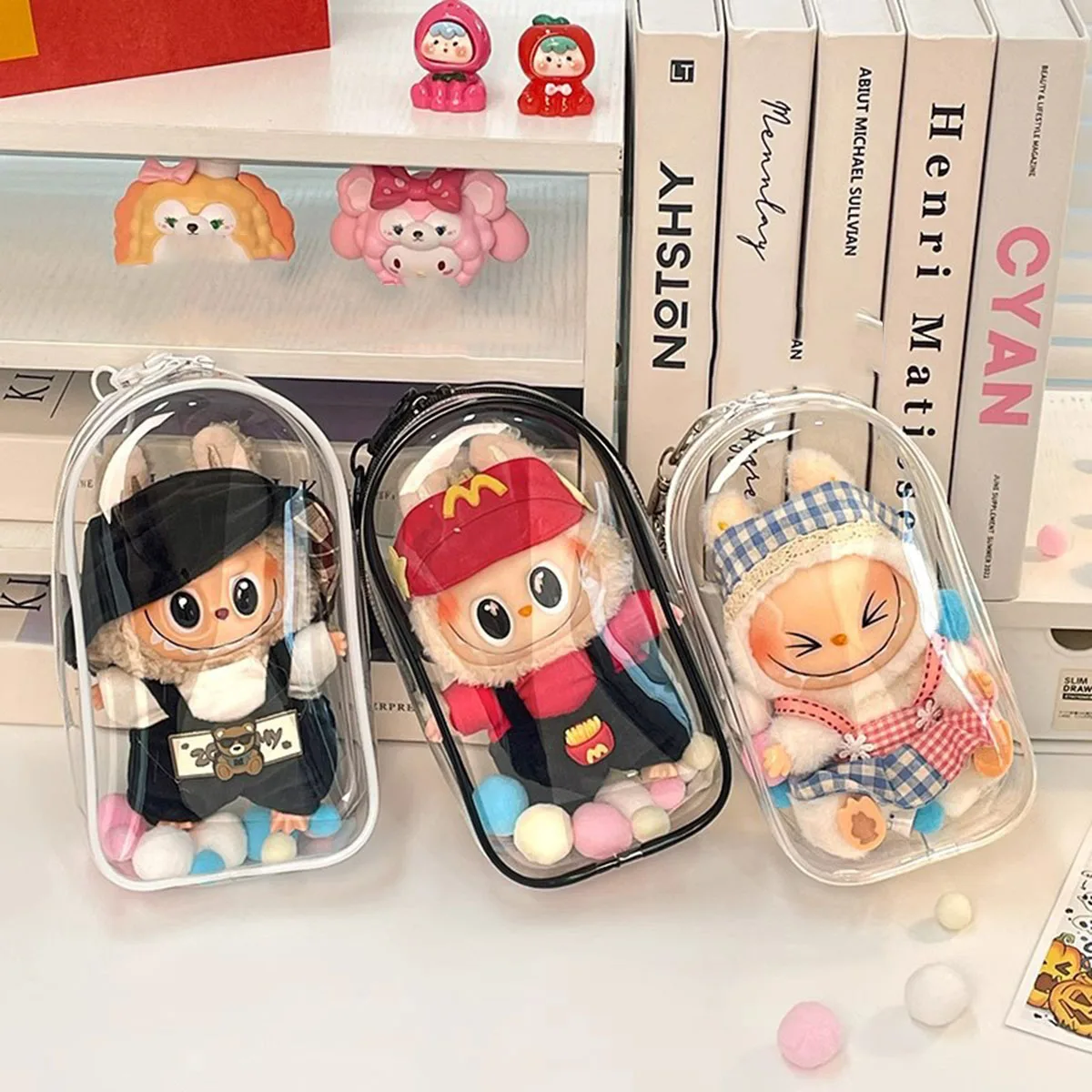 Transparent Protector Case Organizer Box for 15-17cm Ropa Labubu Outdoor Display Bag With Keychain Doll Accessories