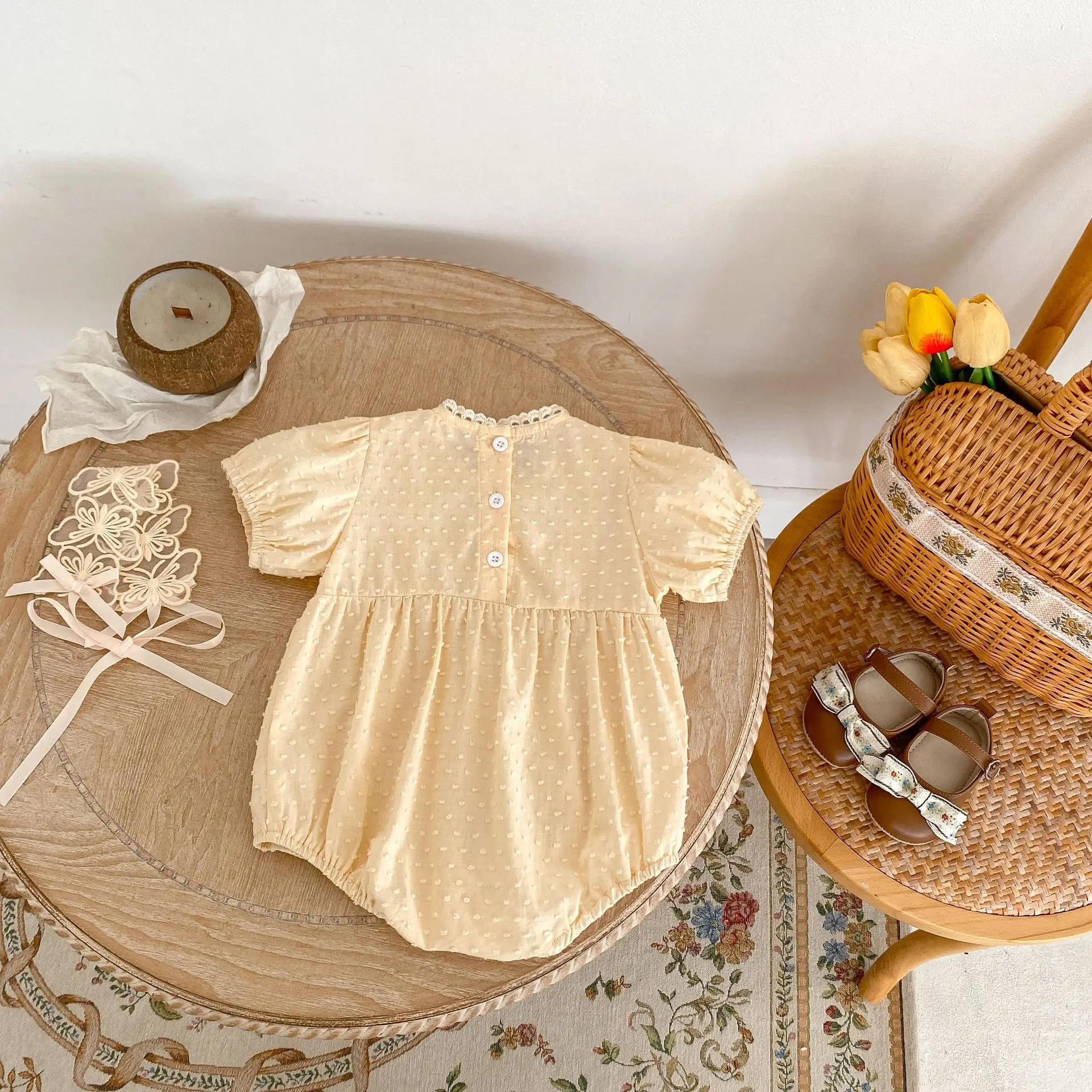 Summer new baby girl clothing baby 0-2-year-old embroidered stitching ha yi one-piece clothes triangle climbing clothes