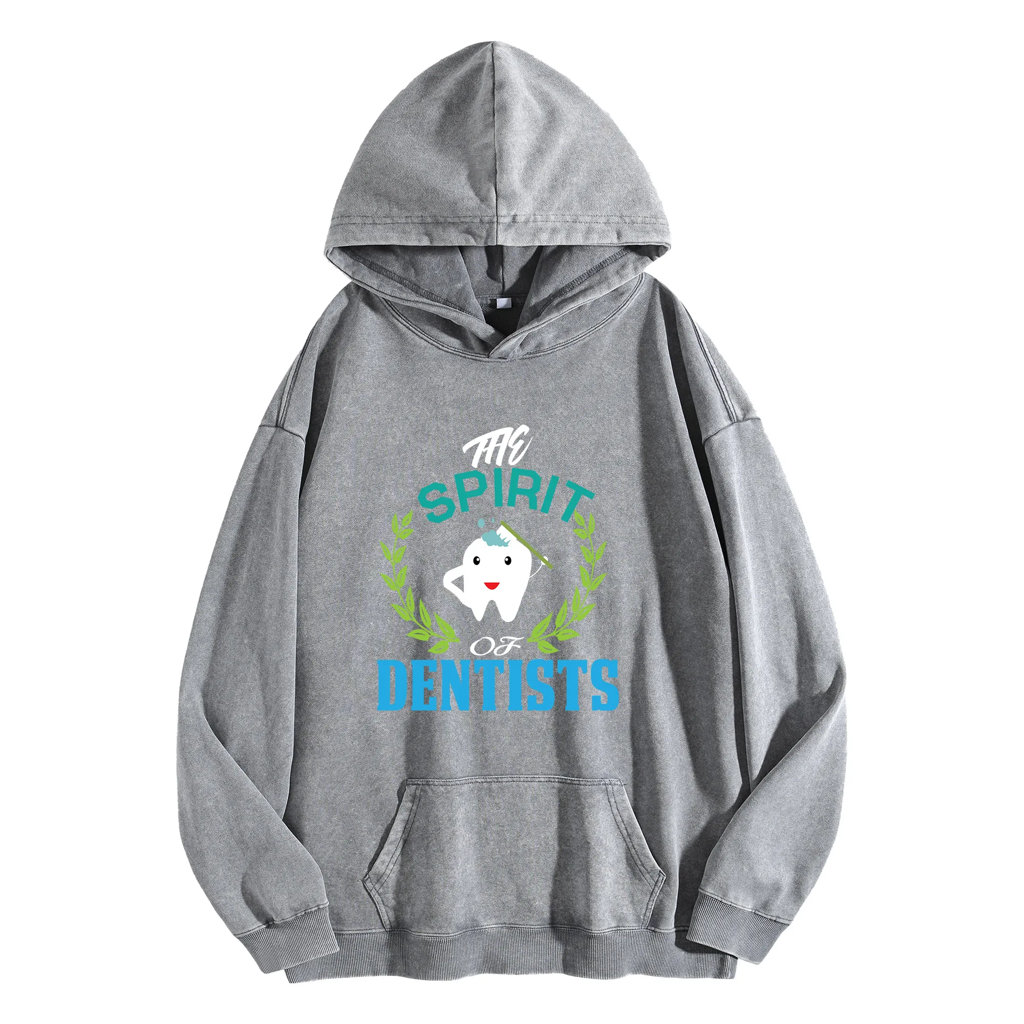 

SPIRIT DENTISTS Винтажная стираная толстовка с рисунком 400 г, унисекс, уличная одежда большого размера, пуловер осень/зима