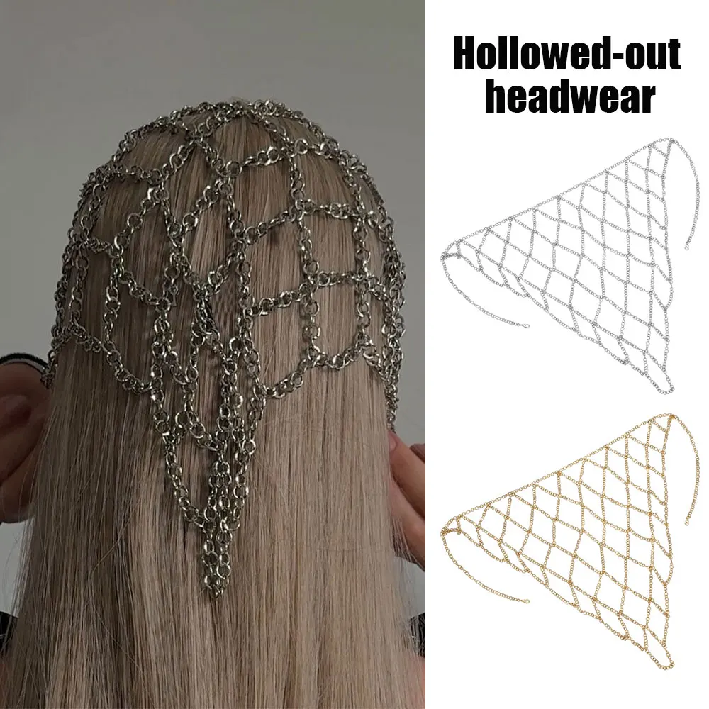 

Изысканное металлическое украшение для головы в стиле ретро: сетчатая шляпка-головной убор для ночного клуба, металлическая цепочка на голову, свадебное украшение для лба, ажурный головной убор для женщин