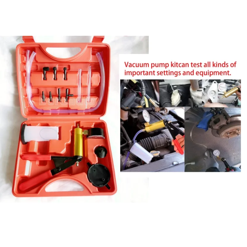 Manual Brake Bleeder Vacuum Pump Kit Automotive Fluid Tester with Gauge Adapters 2 in 1 Handheld Test Tool for Car Truck