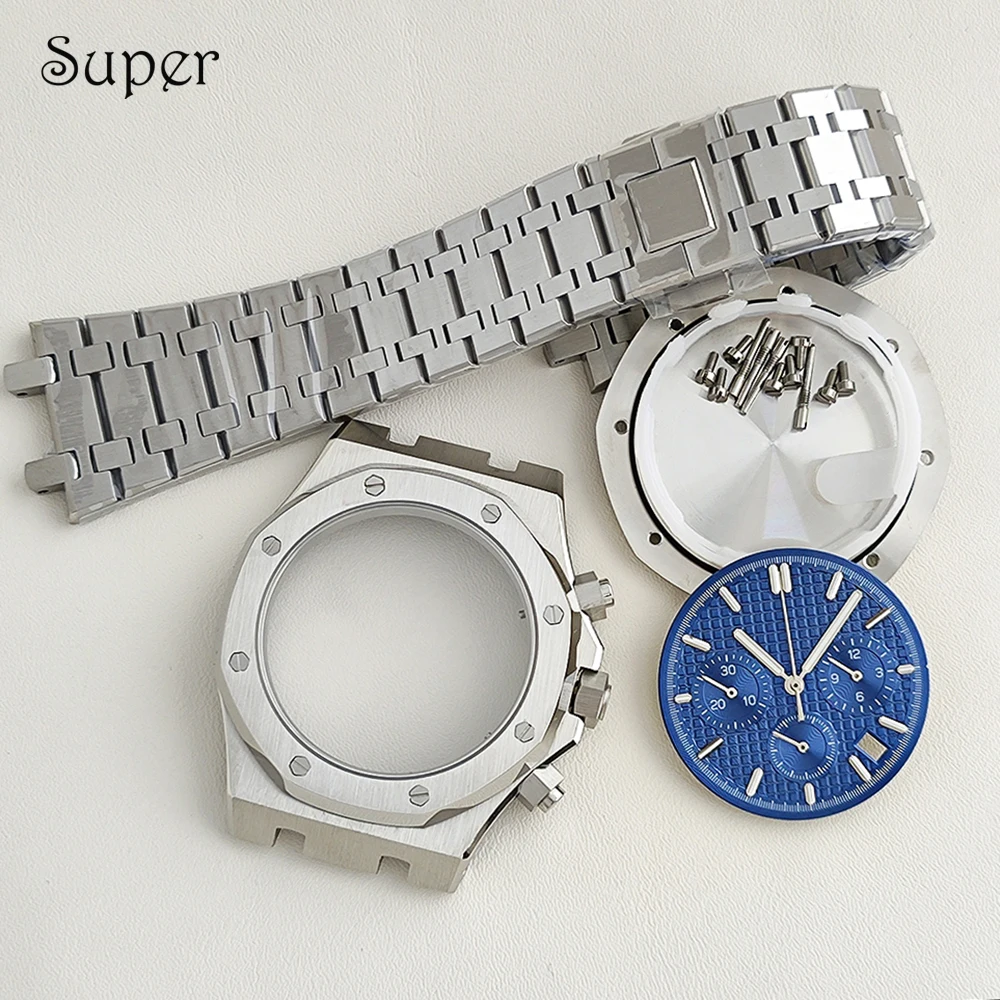 

VK63 Case 42mm Sapphire Glass men's Watch Case Solid Stainless Steel Strap Fit for VK63 31.8mm dial DIY watch modification Parts
