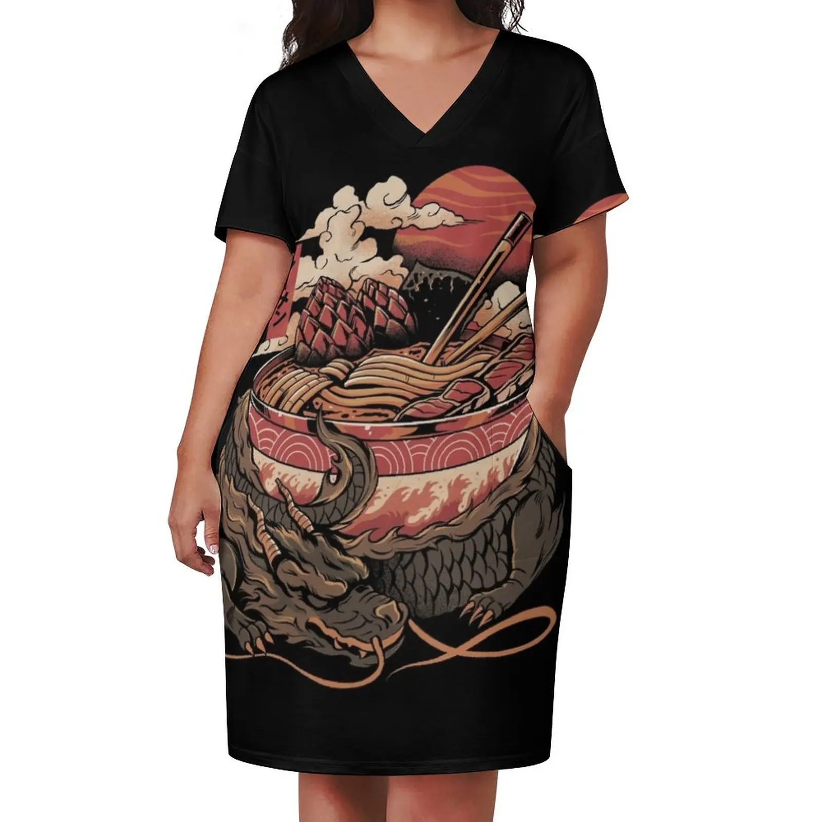 Dragon's Ramen Loose Pocket Dress summer dresses women 2025 Women's skirt Long veiled dresses