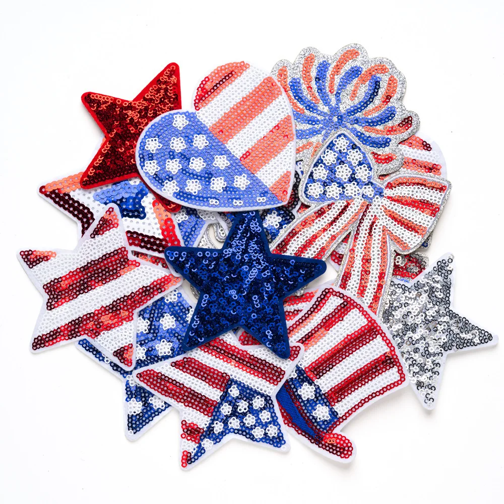 Sequin Star US Independence Day Embroidery Patch Iron on Patches for Cloth DIY Backpack Hat Bag Decor Repair Applique Sticker view 4