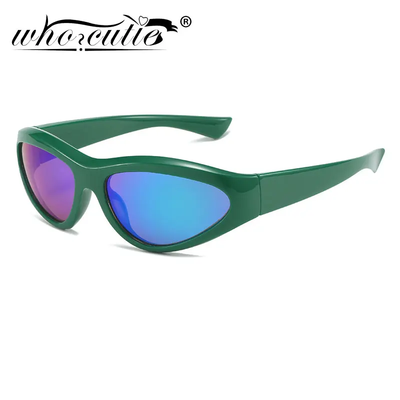 Trendy Green Silver Cat Eye Sport Sunglasses Men Y2K Retro Women Cat Eye Shade Eyewear Outdoor Cycling Mercury Sun Glasses UV400