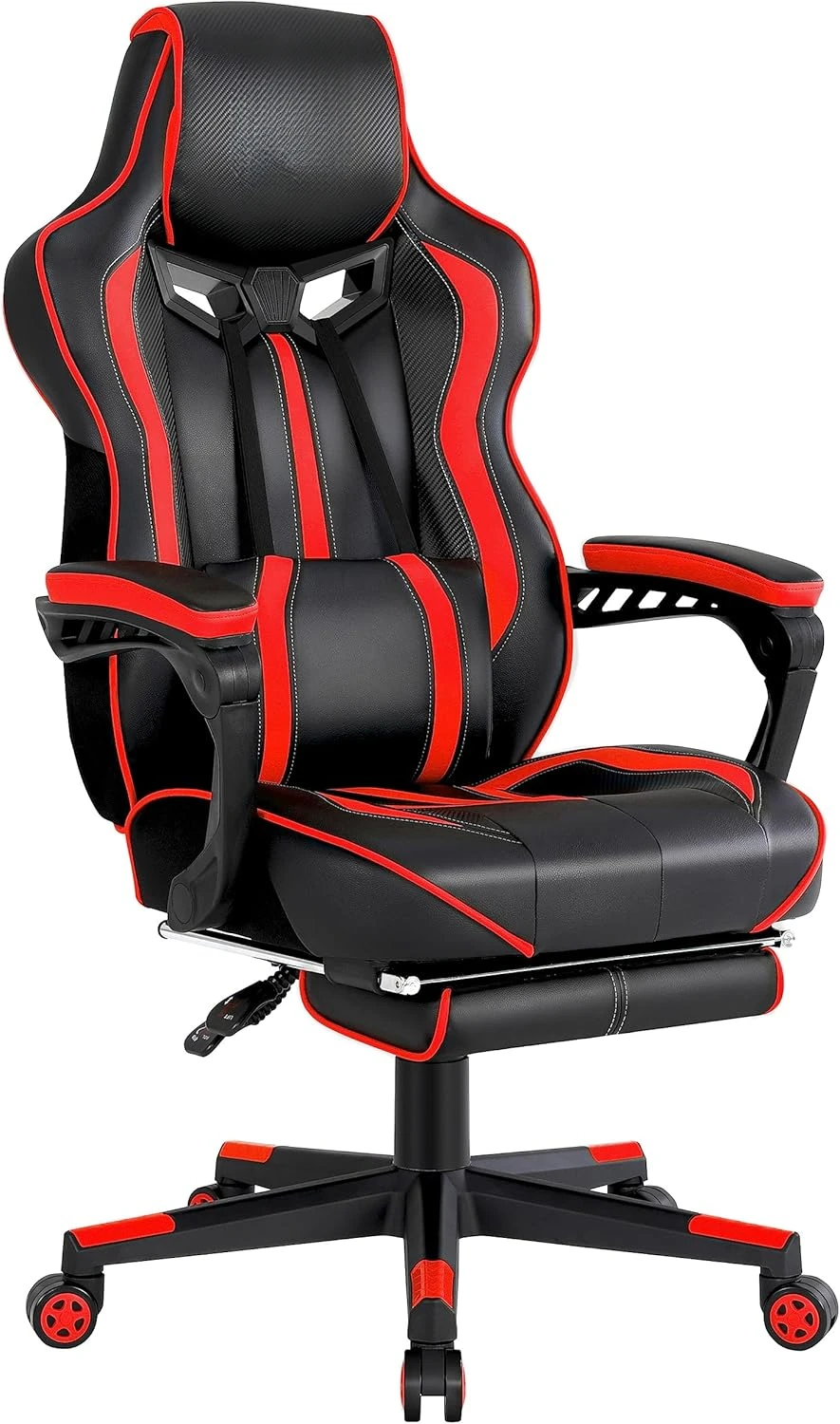 Equipped with footstool, gaming computer chair, massage, leisure computer chair, racing car, and adult gaming chair (red/black)