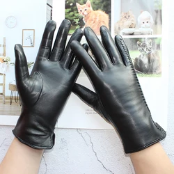 New Sheepskin Gloves Ladies High Quality Imported Leather Fashion Driver Fingered Velvet Winter Motorcycle Riding Driving Gloves