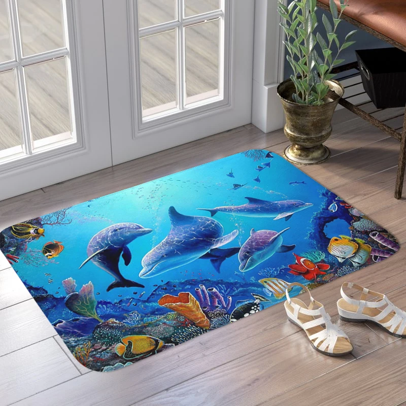 

Underwater World Doormat Entrance Door Living Room Floor Carpet Slip-resistant Bedroom Rug Kitchen Porch Foot Mat Non-slip