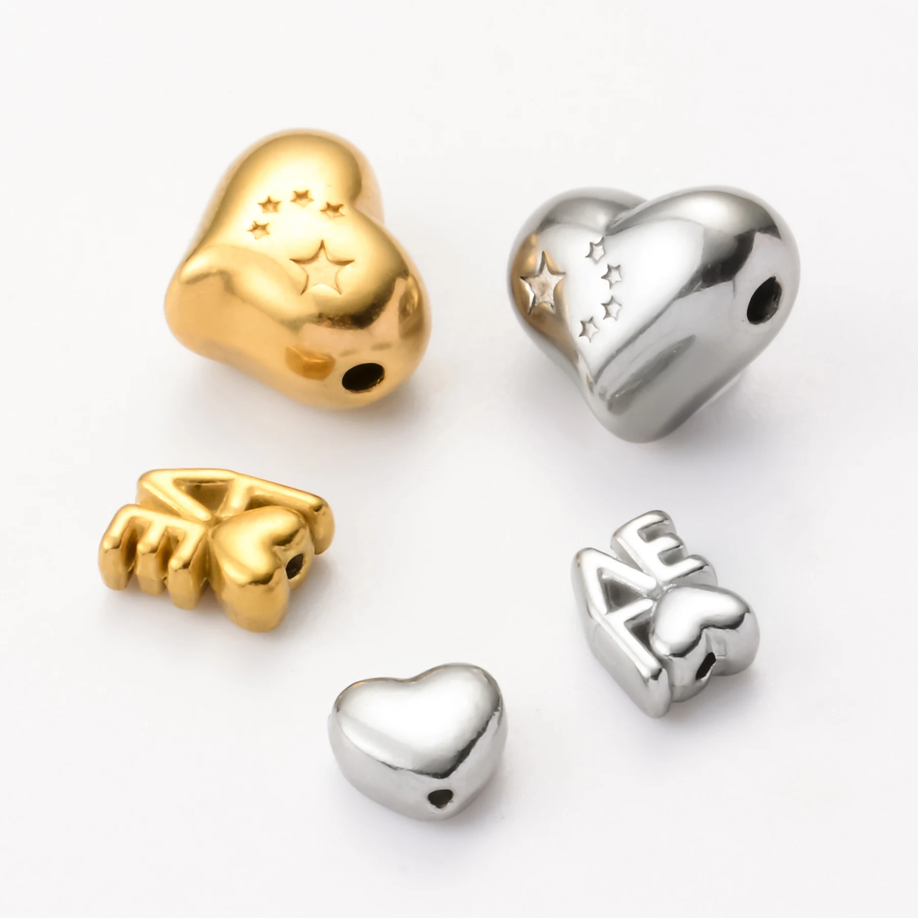 5pcs Fashion  Love Heart shaped Charms Stainless Steel Spacer Beads For Jewelry Making Supplies DIY Bracelet Necklace Accessory