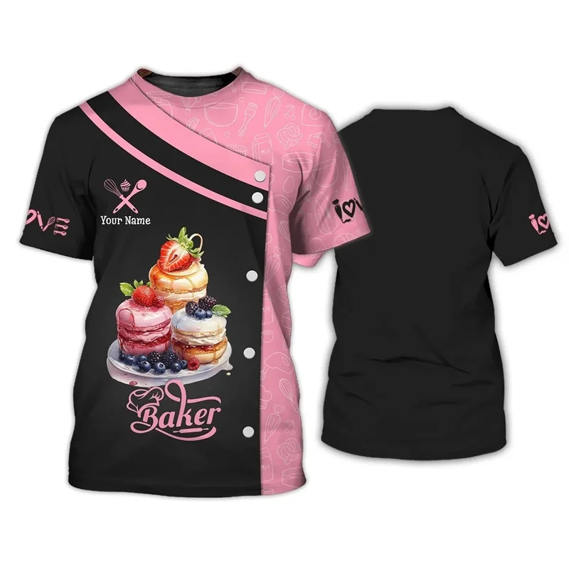 Custom Name New Baker T-shirt Men 3D Printed Bakery Baking Work Tee Shirt Plus Size Unisex Tees Tops Personality Baking Uniform
