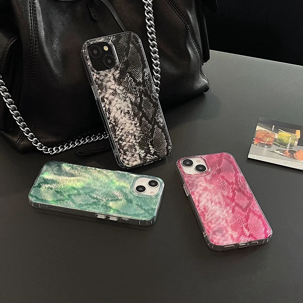 Ins Stylish Glossy Multicolour Snake Skin Pattern Shockproof Protective Phone Cover Case for iPhone 16 15 14 13 12 11 Pro Max