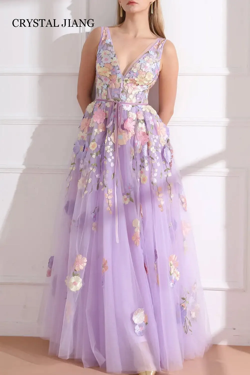 

Classy Long Purple Spaghetti Straps Tulle Prom Dresses Sleeveless Backless with Appliques A Line Floor Length فساتين سهره