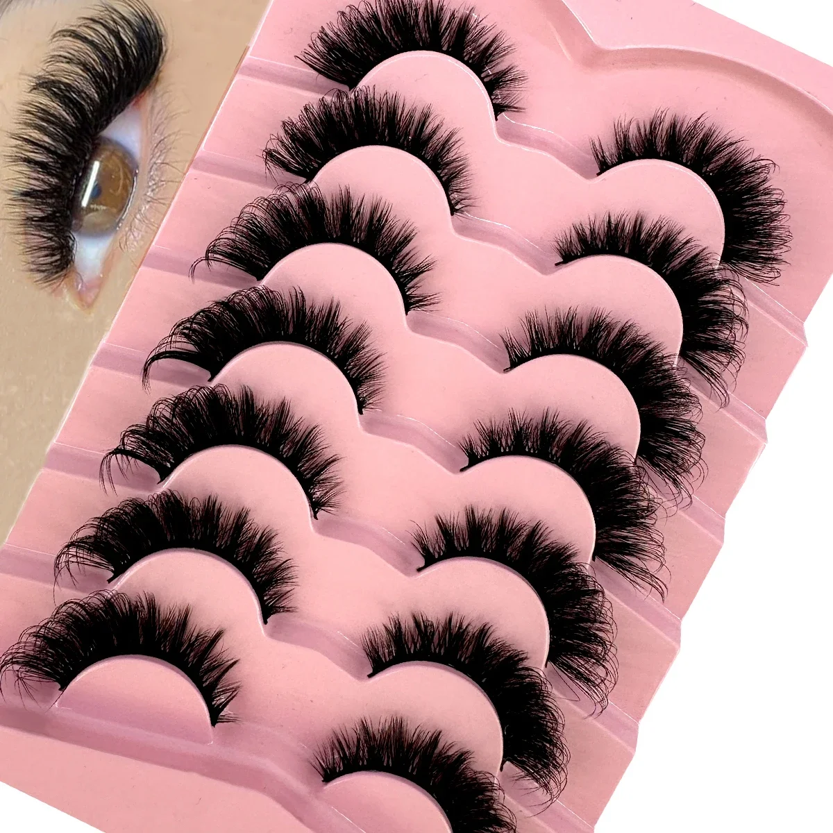 

NEW 7pairs Classic 3D Volume Lashes Cat Eye Faux Mink Lash Natural Wispy Russian Strip Lashes Makeup Dramatic False Eyelashes