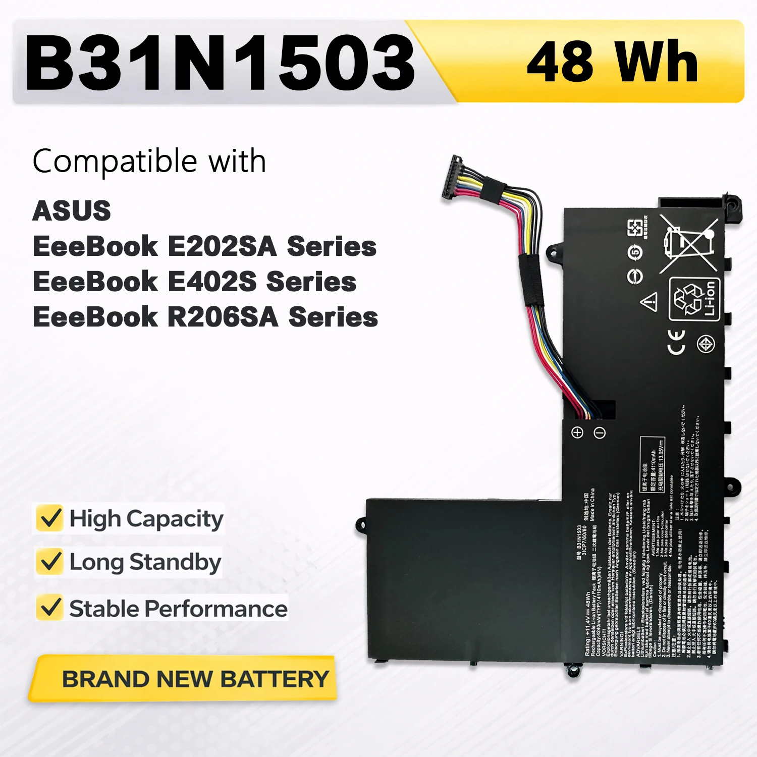 PowerHub B31N1503 11.4V 48Wh Laptop Battery For ASUS EeeBook E202SA E402S R206SA Replace 0B200-01690000
