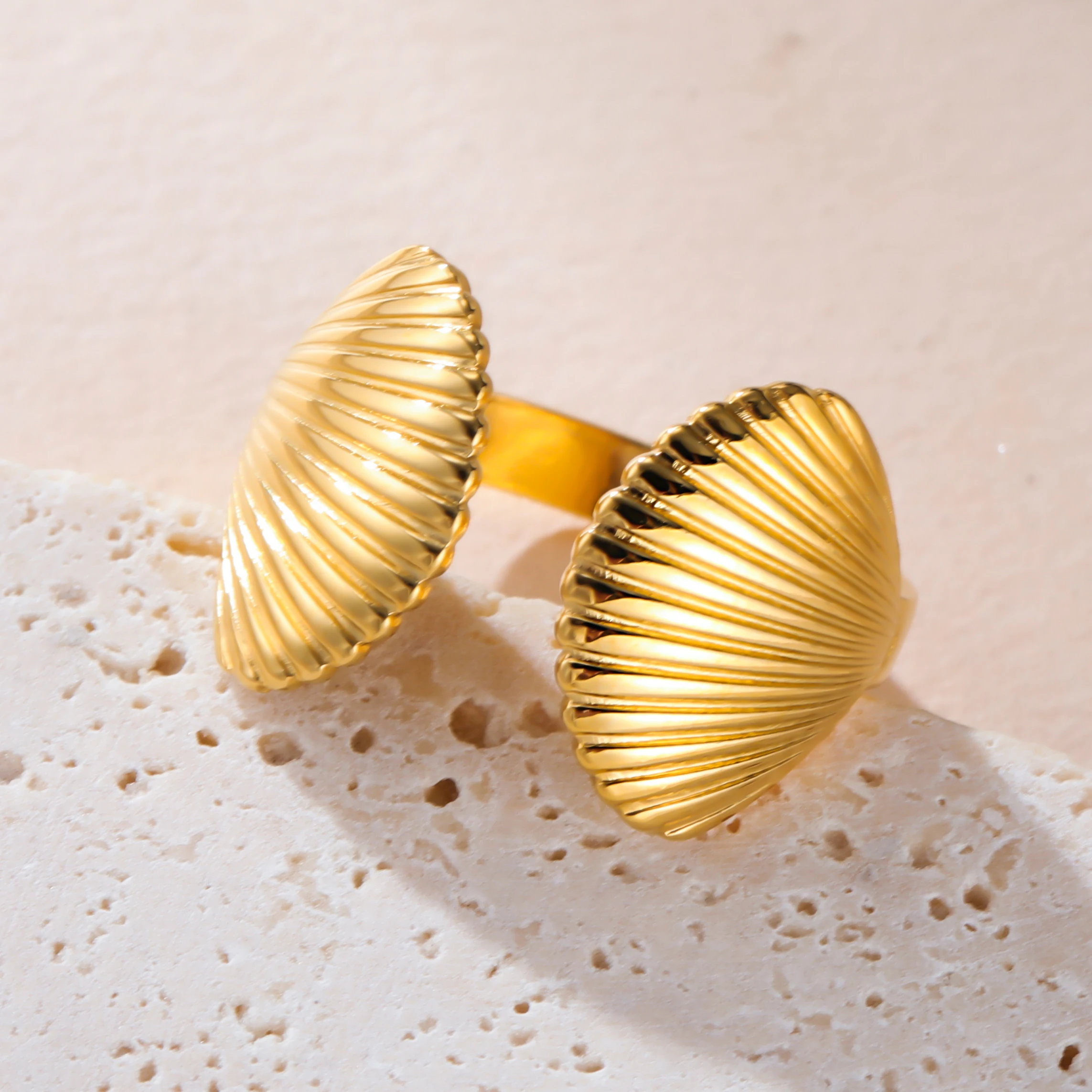 COOLTIME Seestern Muschel Ring für Frauen Edelstahl Gold Farbe Trendy Ozean Offenen Ring Finger Schmuck Geschenk Neue – Detail 16