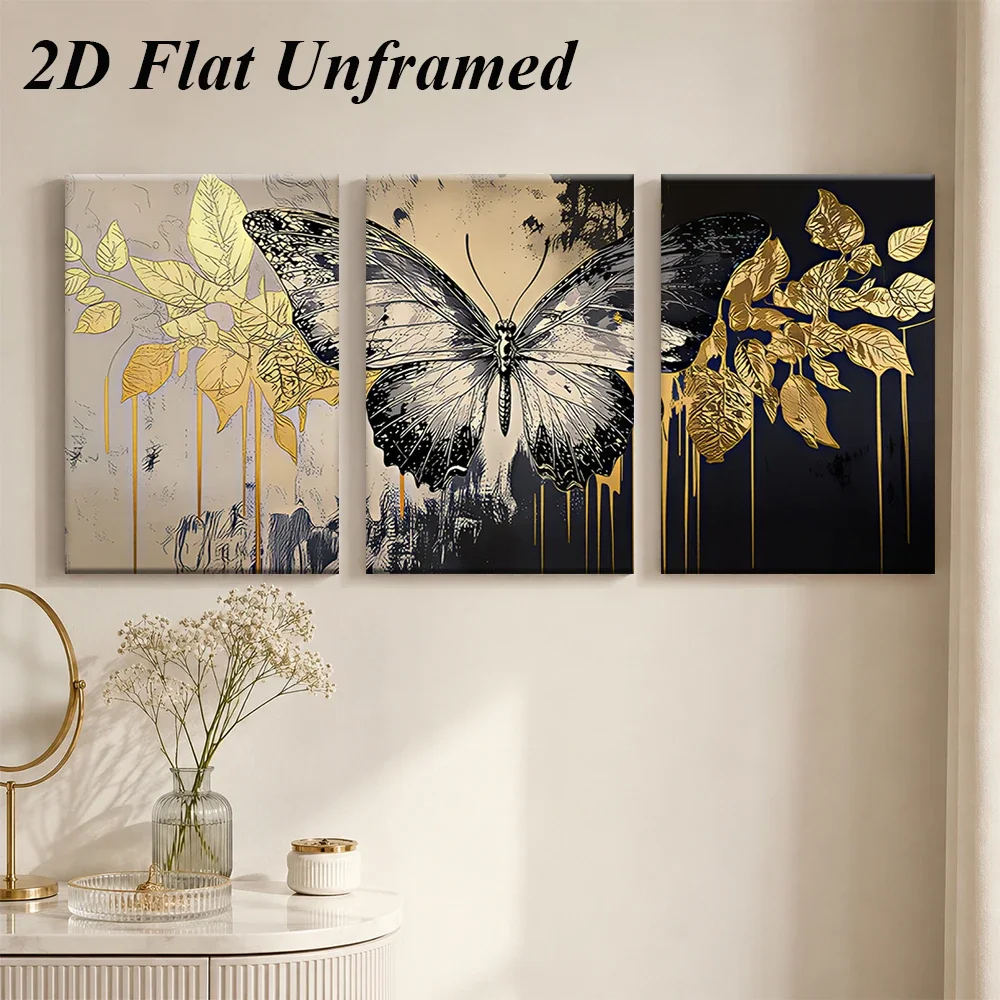 3PCS Large-sized frameless canvas paintings,1 set of modern light luxury triple frameless decorative paintings, living room sofa