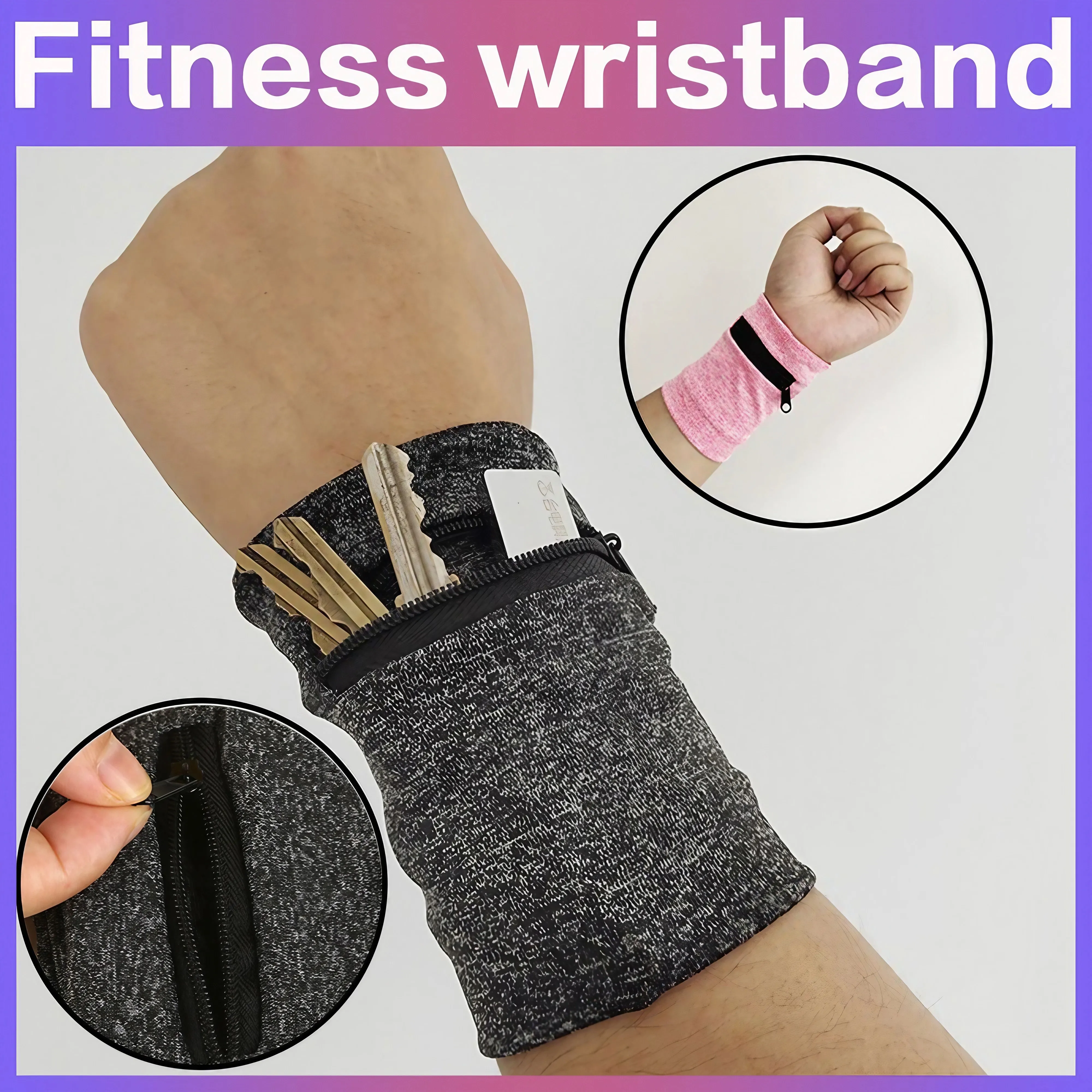 1Pc Wrist Wallet Bag with Zipper Running Travel Gym Riding Safety Exercise