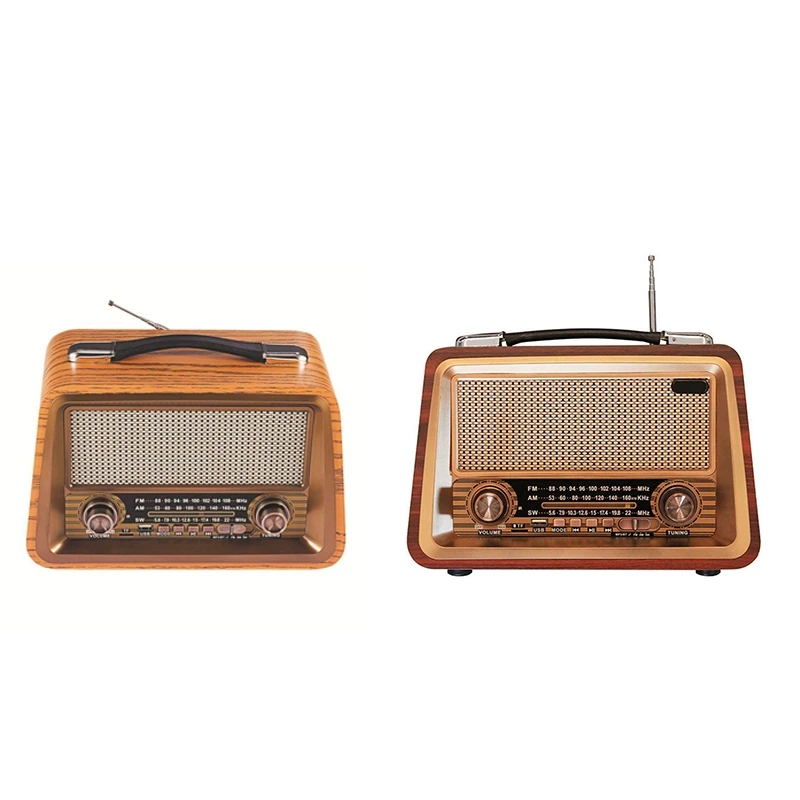 Portable Wooden Retro Radio Wireless Bluetooth Speakers HIFI Stereo AM/FM Radio Player USB TF AUX MP3