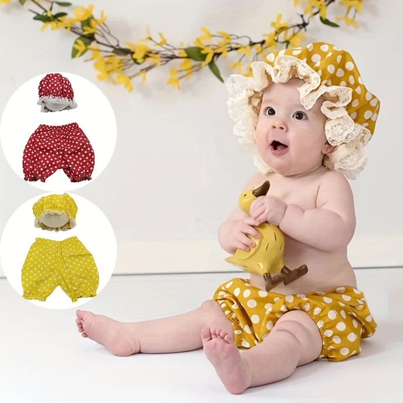

2pcs Baby Shower Hat and Pants Sets Newborn Photography Outfits Baby Hair Cap WaterProof Pants Home Bathroom Decor Summer Sets