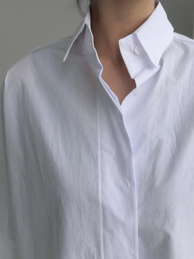 [EWQ] Fashion Lapel Single Breasted Long Sleeve Oversize Solid Women Shirt 2024 Spring Summer New Female Blouse White 16T404