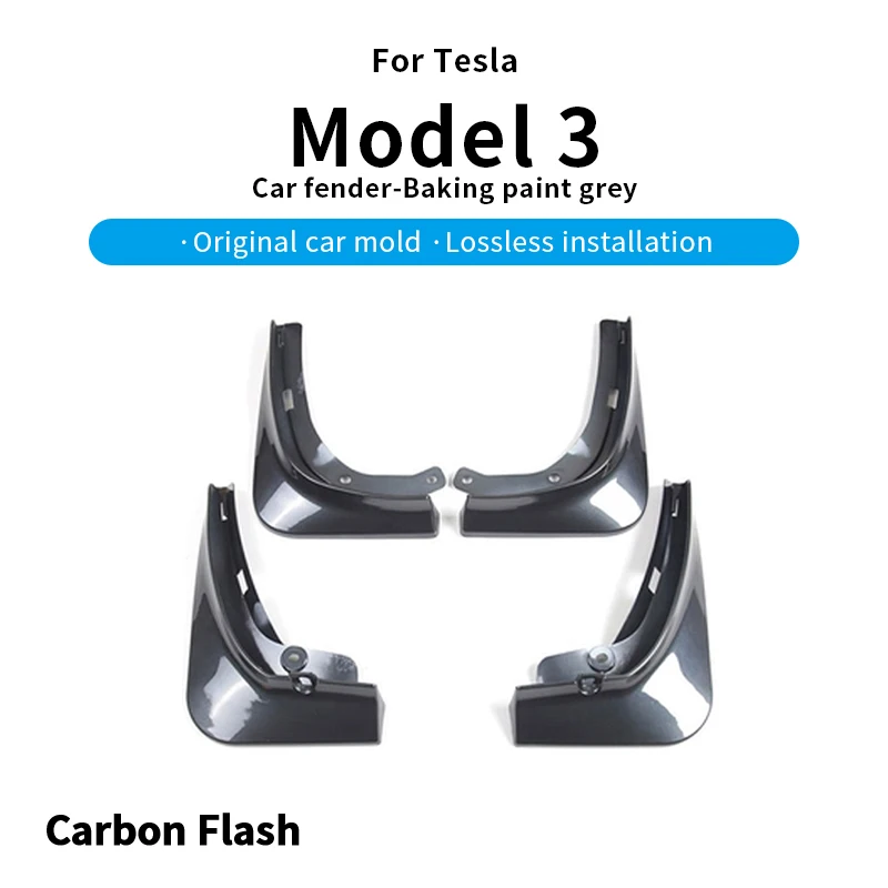 For 2020-23 Tesla Model 3 – Carbon Flash Grey Soft Rubber Fenders, Non-Perforated Front & Rear Wheel Modification Guards