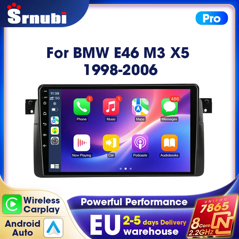 Autoradio sans fil Carplay 9 pouces, navigation GPS, lecteur multimédia, écran d'affichage 2 Din, WIFI 4G, RDS, FM, AM, ventilateur de refroidissement intégré pour BMW E46 1998-2006, accessoires pour écran tactile Android Auto