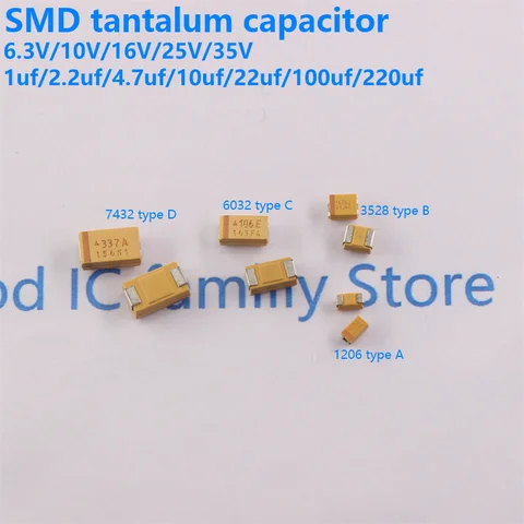 10 adet A B C D Tipi SMD Tantal Kondansatör 476 106 6.3V 10V 16V 25V 35V 0.33/0.47/2.2/3.3/10/22/33/47/100/150/220/330/470 UF SMD