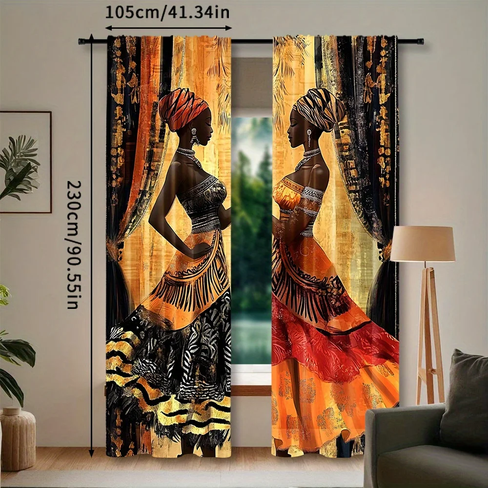 African Art Curtains with Ethnic Woman Print, Cultural Boho Window Drapes for Living Room Bedroom, Unique Home Decor
