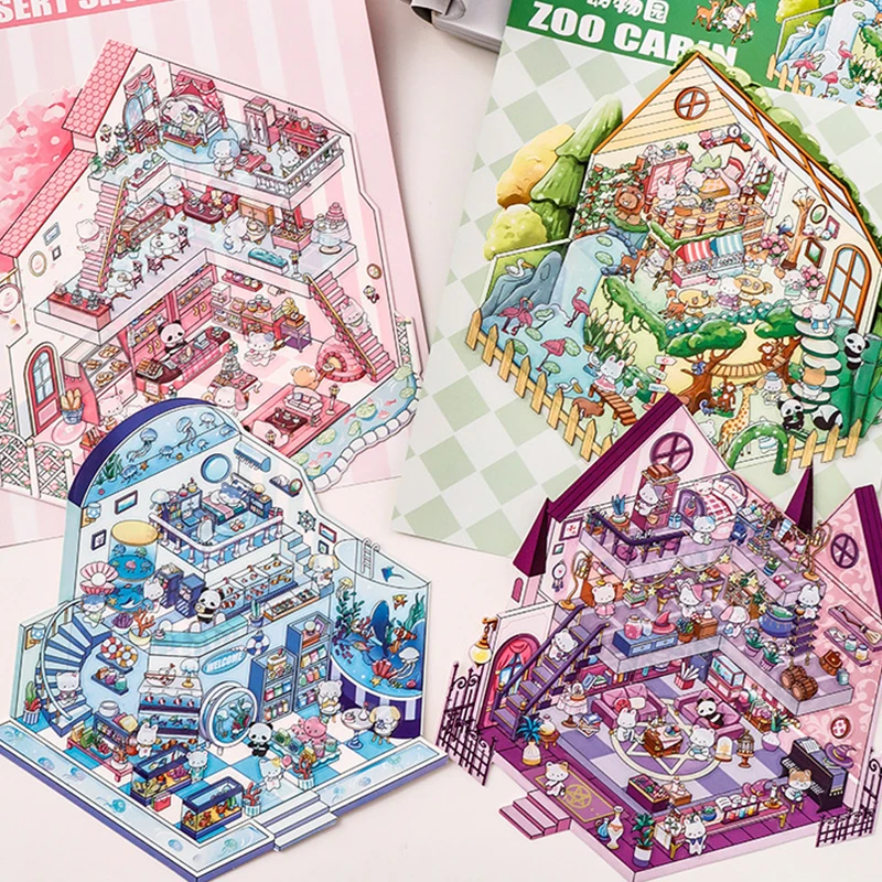 2Set Cute Cartoon DIY Stacking Scene Stickers 3D Stereo Kawaii Stickers DIY Landscaping Decoration Stickers Children Gift